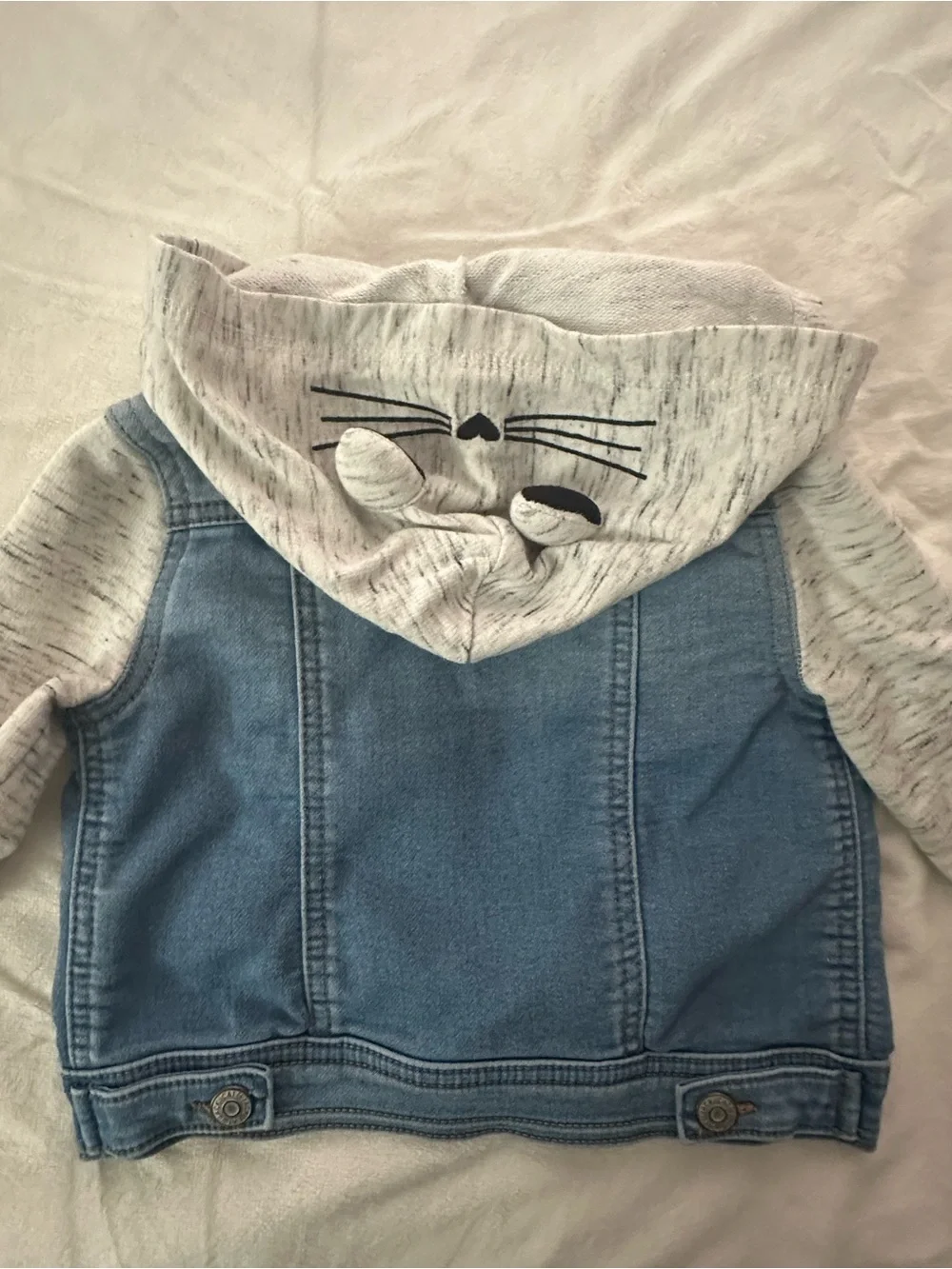 Cat & Jack Light Blue Denim Jacket with Gray Hoodie and Cat Face - Picture 3 of 3